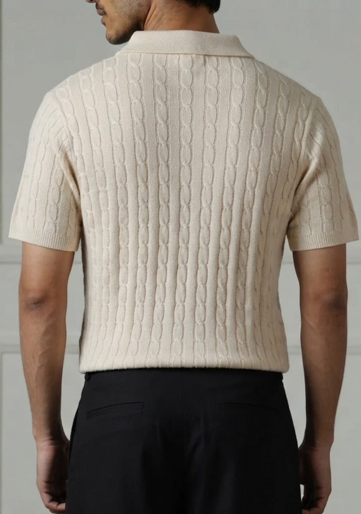 Classic Cable Knit Polo Tee