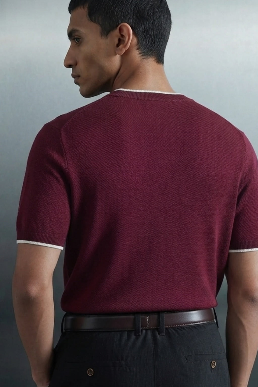 Knitted Crew Neck Tipping T-Shirt