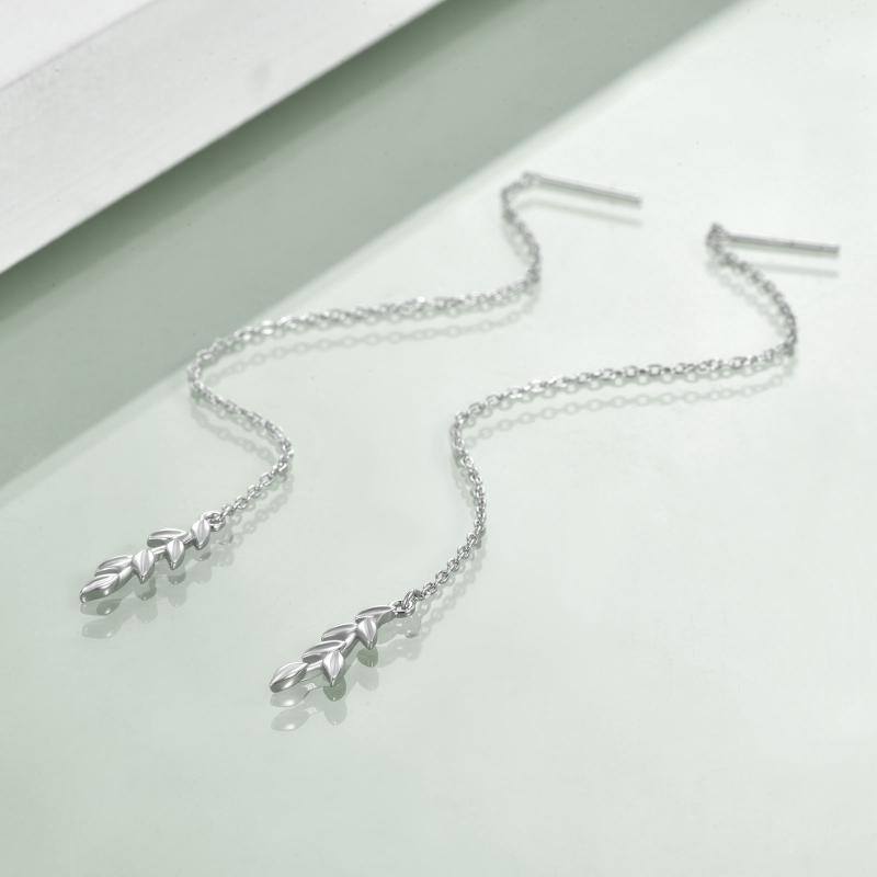 925 Sterling Silver Leaf Long Chains Threader Drop Earrings for Women Teens