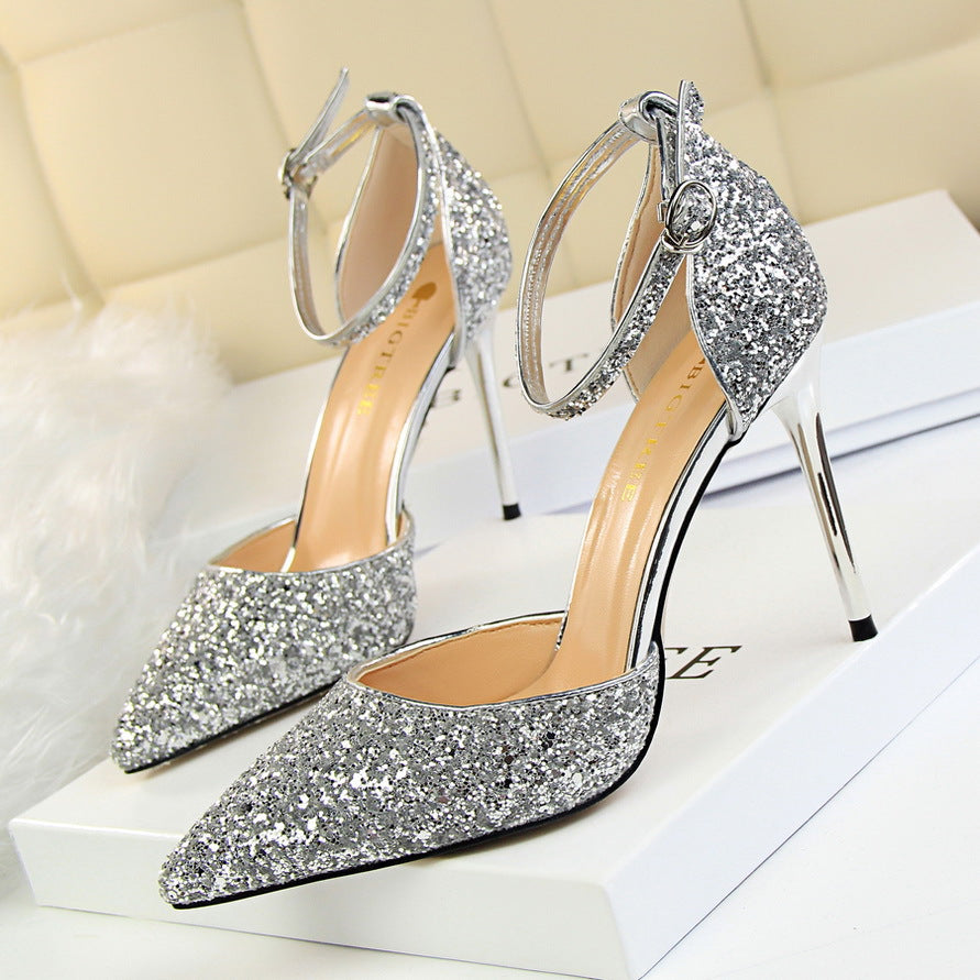 Ladies stiletto high heel sequin sandals