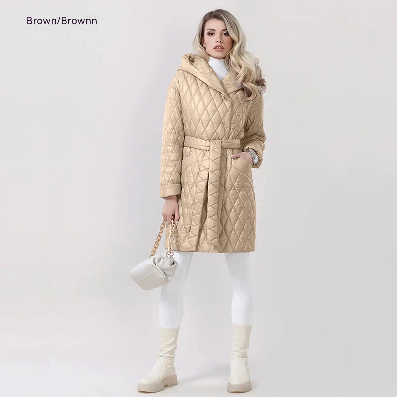 Fashion Woman Cotton Dress Coat Solid Color Hooded Warm Jacket