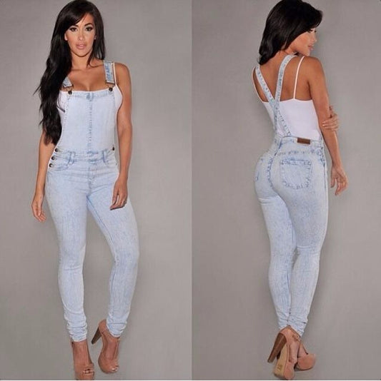 Women's ripped denim overalls