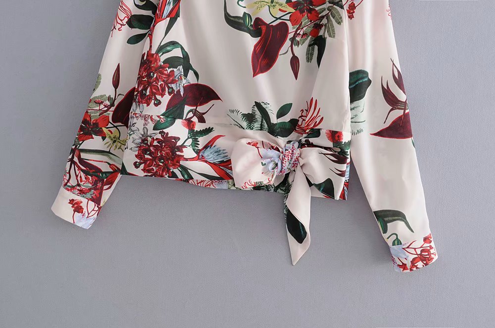 Fashion New Round Neck Knotted Printed Shirt