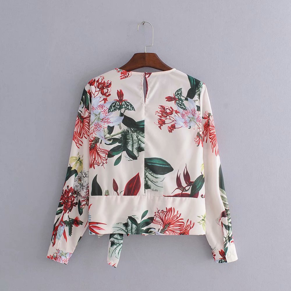 Fashion New Round Neck Knotted Printed Shirt