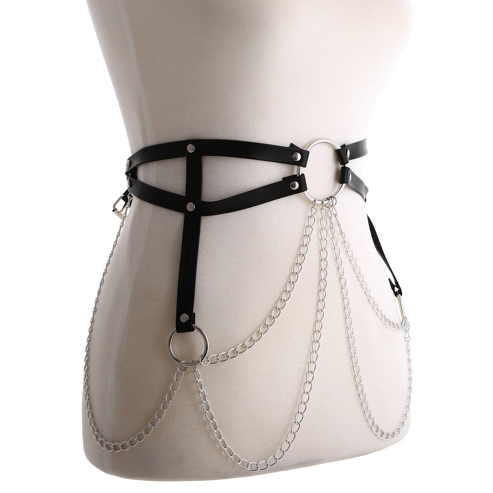 Body Harness Women Sexy Chain Leather Strap Waist Jewelry