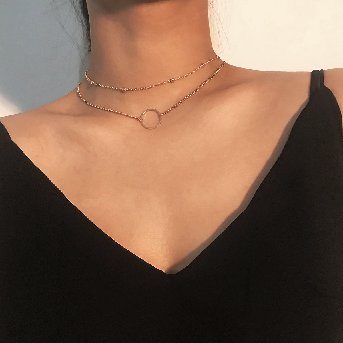 Modern Choker Necklace Two Layers Round