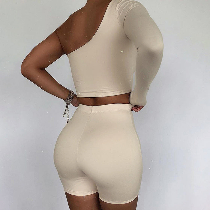 Solid Asymmetrical Two Piece Sets Women Tracksuit Crop Tops