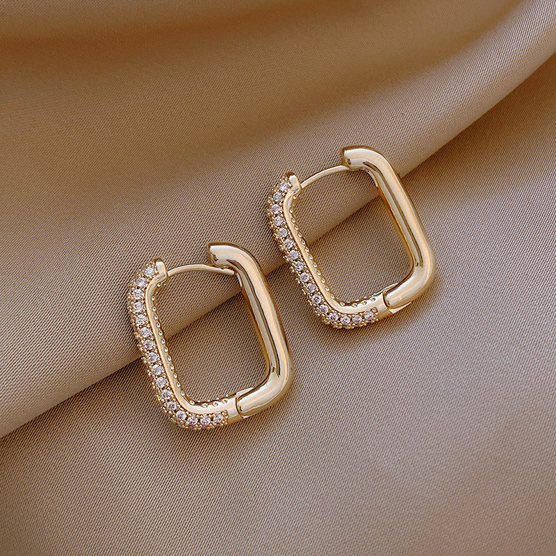 Geometric Square Earrings Zircon Earrings French Earrings