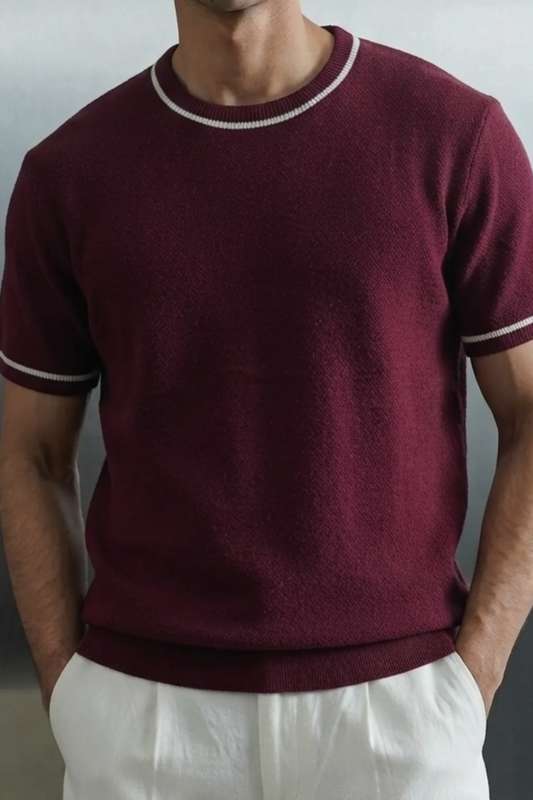 Knitted Crew Neck Tipping T-Shirt