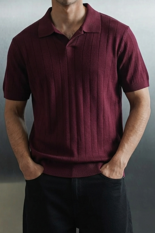 Classic Needle Drop Knit Polo Tee