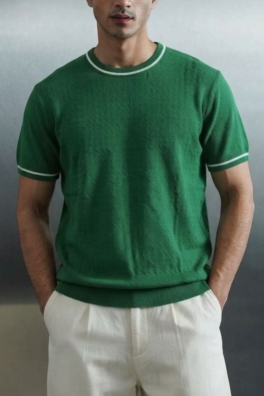 Knitted Crew Neck Tipping T-Shirt