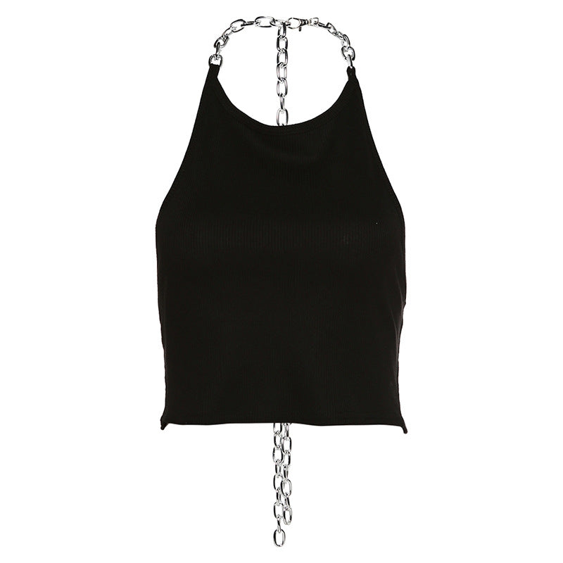 Women's New Product Iron Chain Slim Fit Open Back Hanging Neck