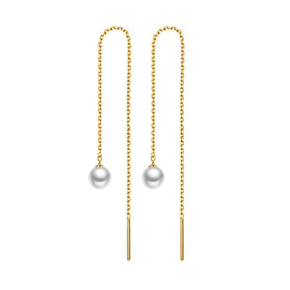 Stainless steel tassel pearl earring threading earrings