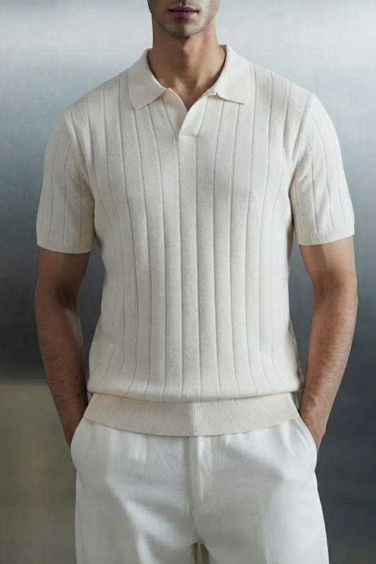 Classic Needle Drop Knit Polo Tee