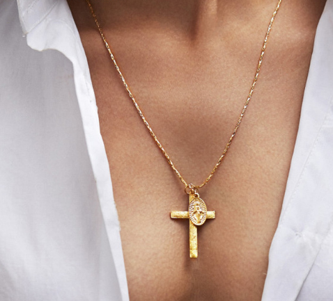 Gold Color Cross Pendant Necklace Metal Style Christ Charm