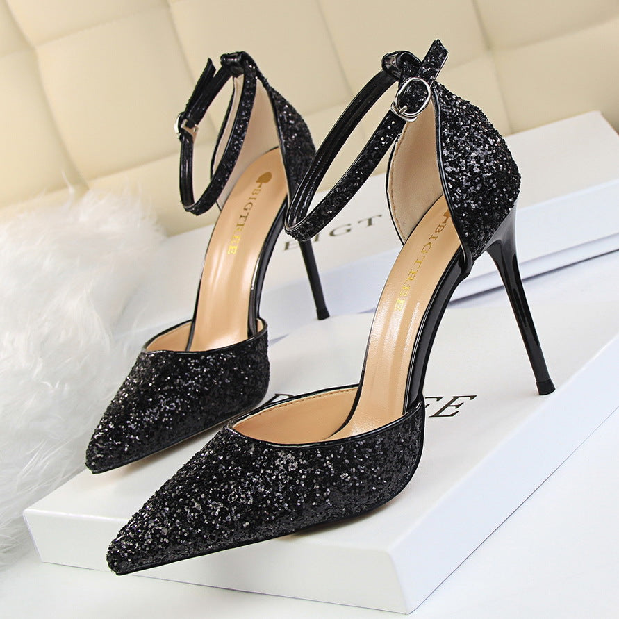 Ladies stiletto high heel sequin sandals