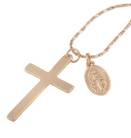 Gold Color Cross Pendant Necklace Metal Style Christ Charm