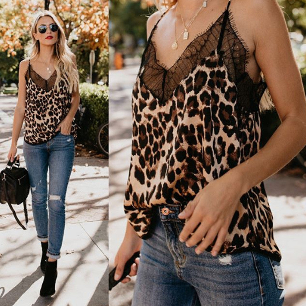 Charming Sexy Leopard Print Snakeskin Print Bottoming Camisole