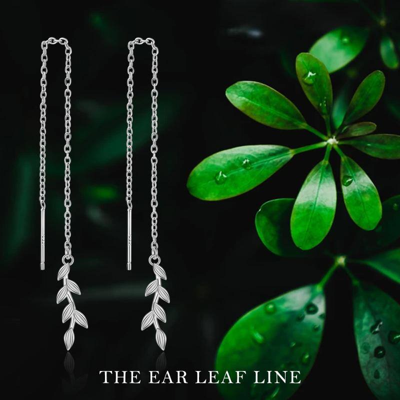 925 Sterling Silver Leaf Long Chains Threader Drop Earrings for Women Teens