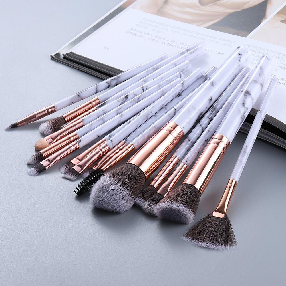 15 Marbled Design Makeup Brushes Set