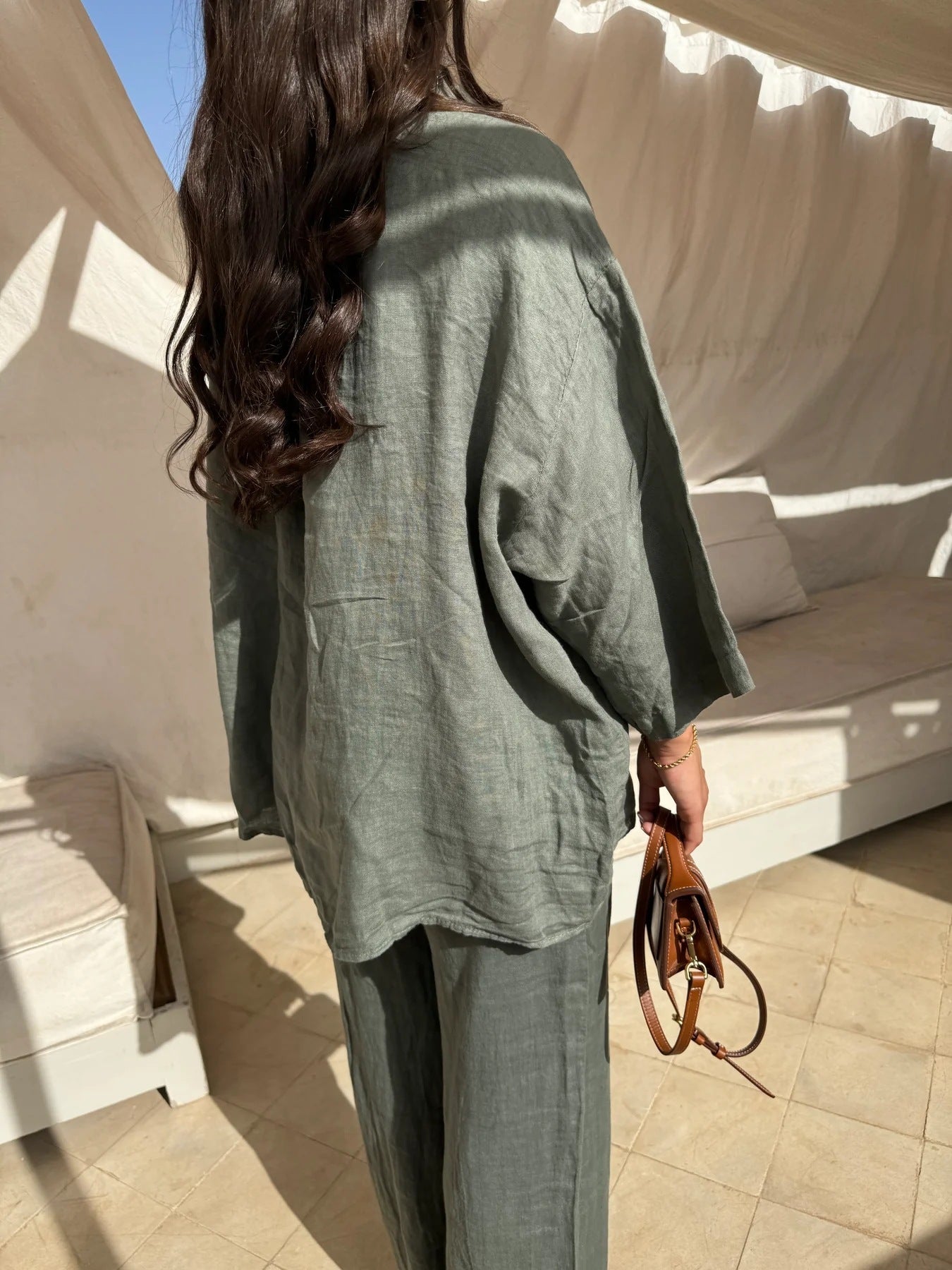 Casual Linen With Pocket Shirt Pants Suits