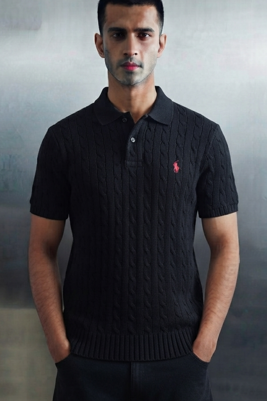 Classic Cable Knit Polo Tee