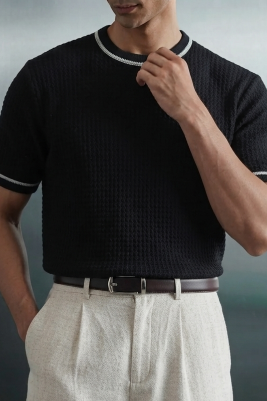Knitted Crew Neck Tipping T-Shirt