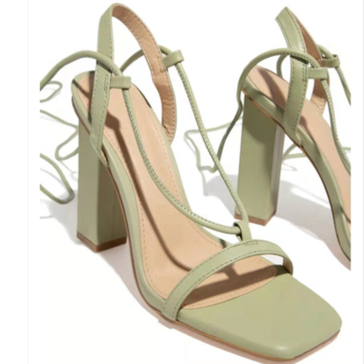 Women Shoes Square Toe Ankle Lace-Up Strappy Sandals