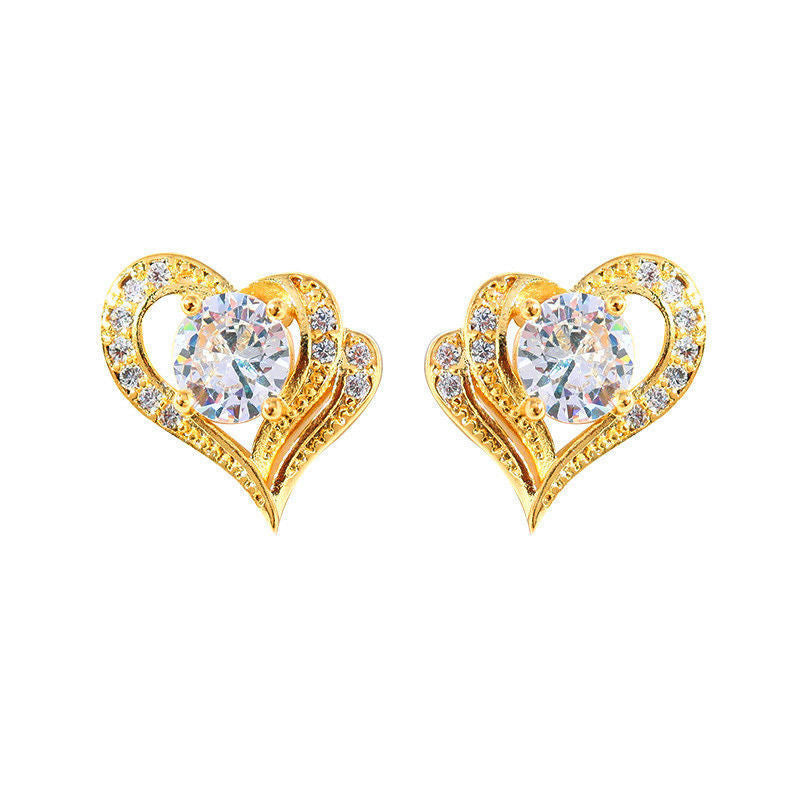Fashion Hollow Heart Rhinestone Stud Earrings For Women