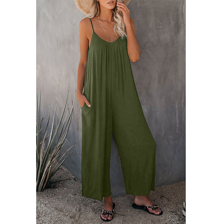 Women's Loose Sleeveless Jumpsuits Romper Jumpsuit With Pockets Long Pant Summer