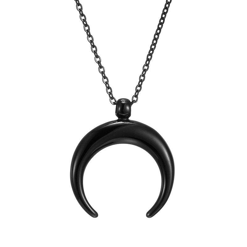 Minimalist Style Stainless Steel Horn Moon Pendant Necklace