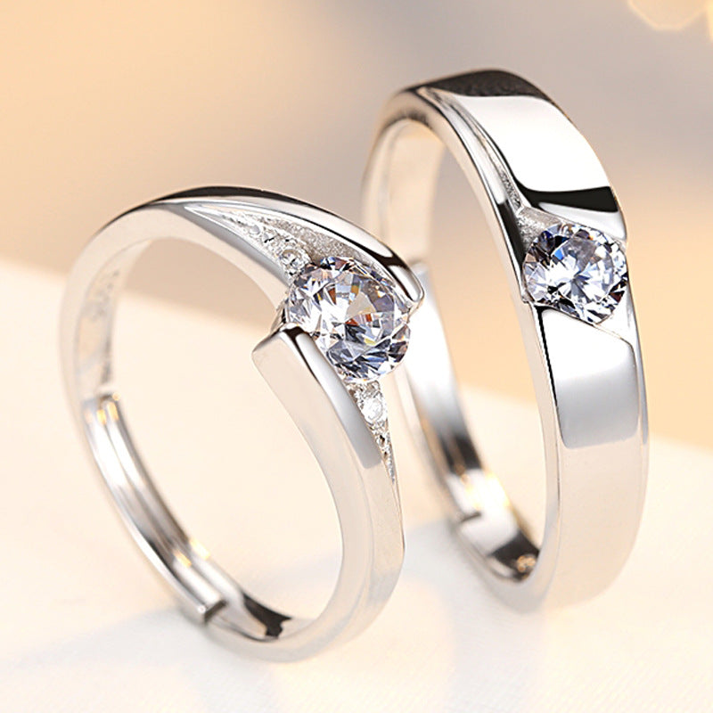 Simulation Diamond Ring Couple Rings A Pair of Live 925 Silver Men and Women