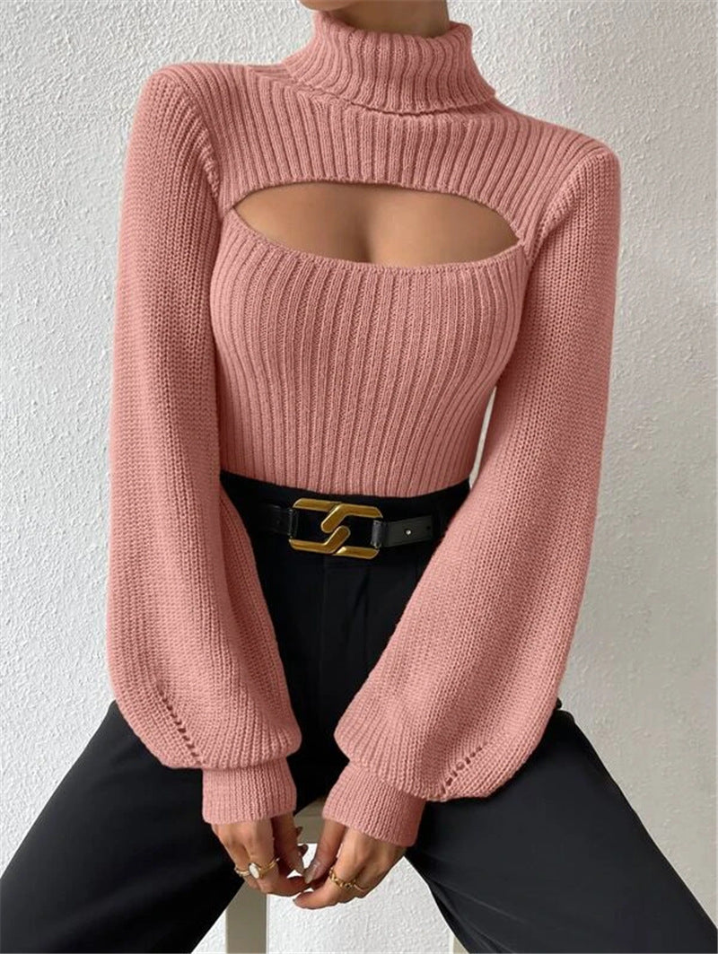 Sexy Loose High Collar Hollow All-match Sweater
