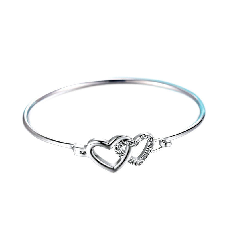 Silver Bracelet Female Oval Bracelet Love Heart-shaped Bracelet Inlaid Zircon Fashion Jewelry