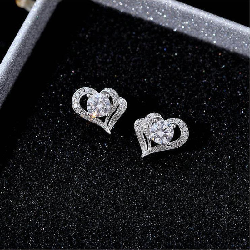 Fashion Hollow Heart Rhinestone Stud Earrings For Women