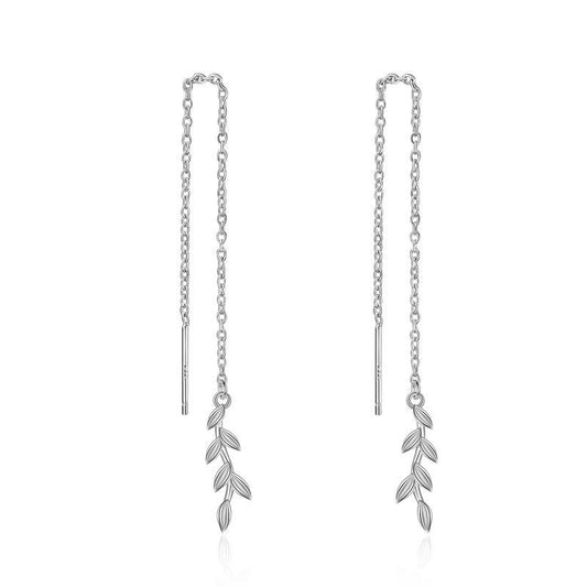 925 Sterling Silver Leaf Long Chains Threader Drop Earrings for Women Teens