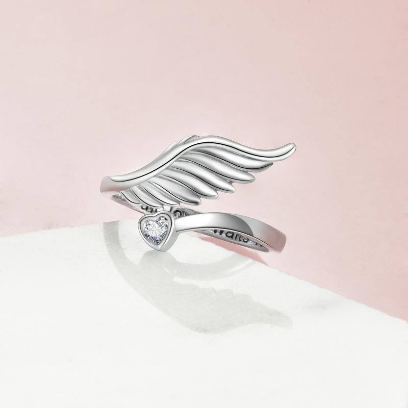 Angel Wings Purity Rings 925 Sterling Silver