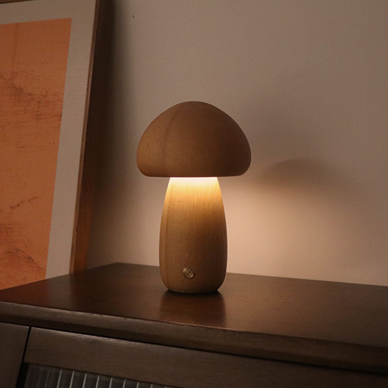 INS Wooden Cute Mushroom LED Night Light With Touch Switch  Bedside Table Lamp Home Decor