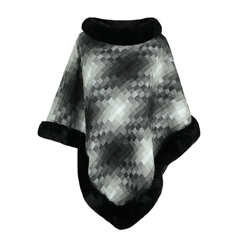 Cape Colored Plaid Thermal Knitting Shawl Women's Coat