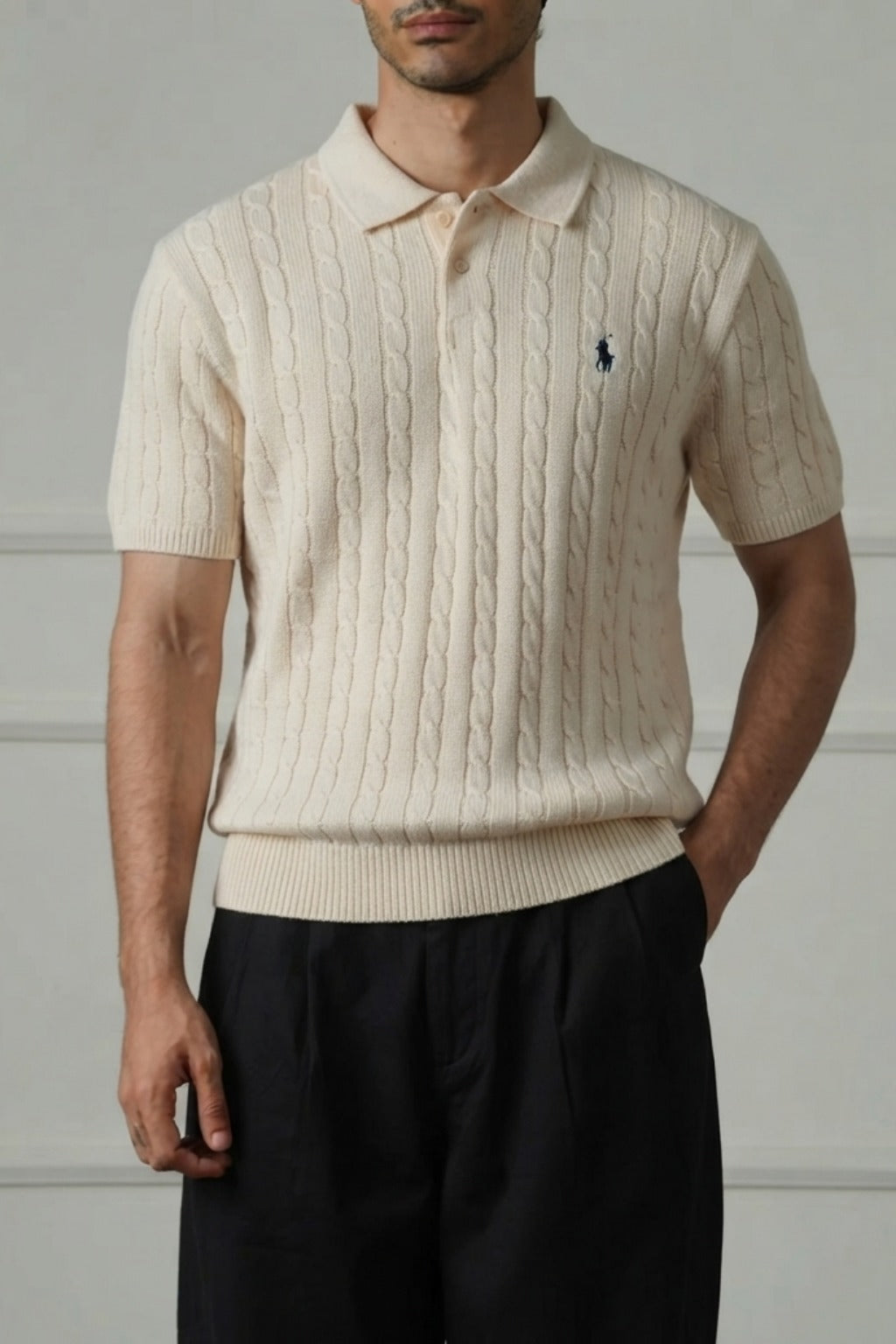 Classic Cable Knit Polo Tee