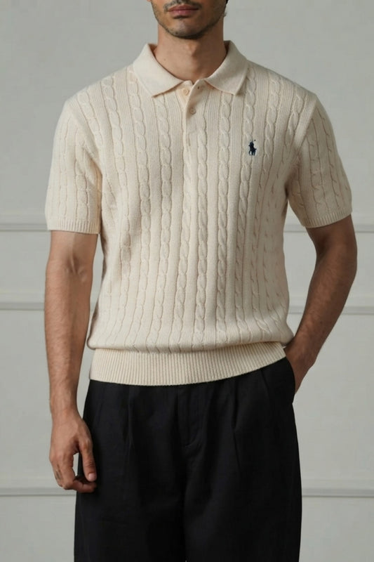 Classic Cable Knit Polo Tee