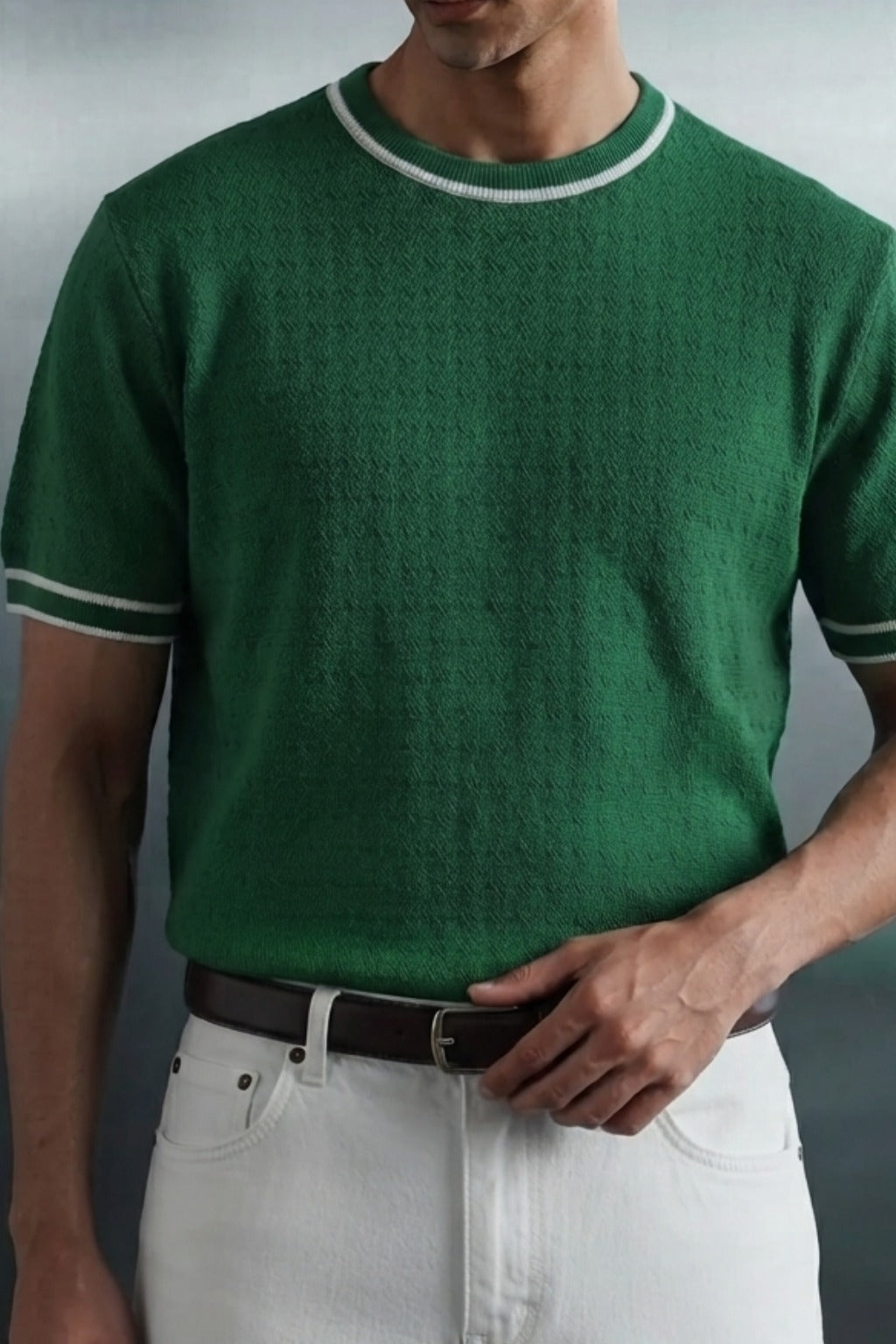 Knitted Crew Neck Tipping T-Shirt