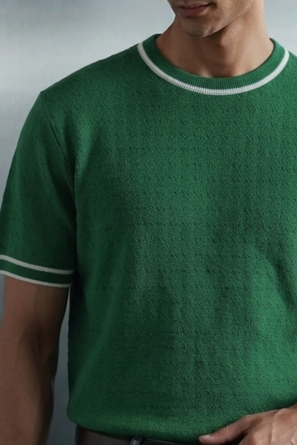 Knitted Crew Neck Tipping T-Shirt