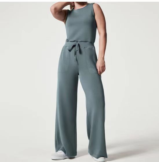 Solid Color Jumpsuit Sleeveless Tops Tie Elastic Pants Romper