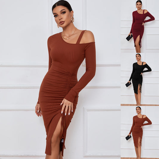 Women's Split Off-shoulder Sheath Long Sleeve Dress