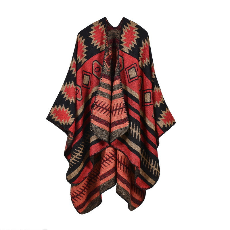 Geometric Puzzle Cloak Thicken And Lengthen Warm