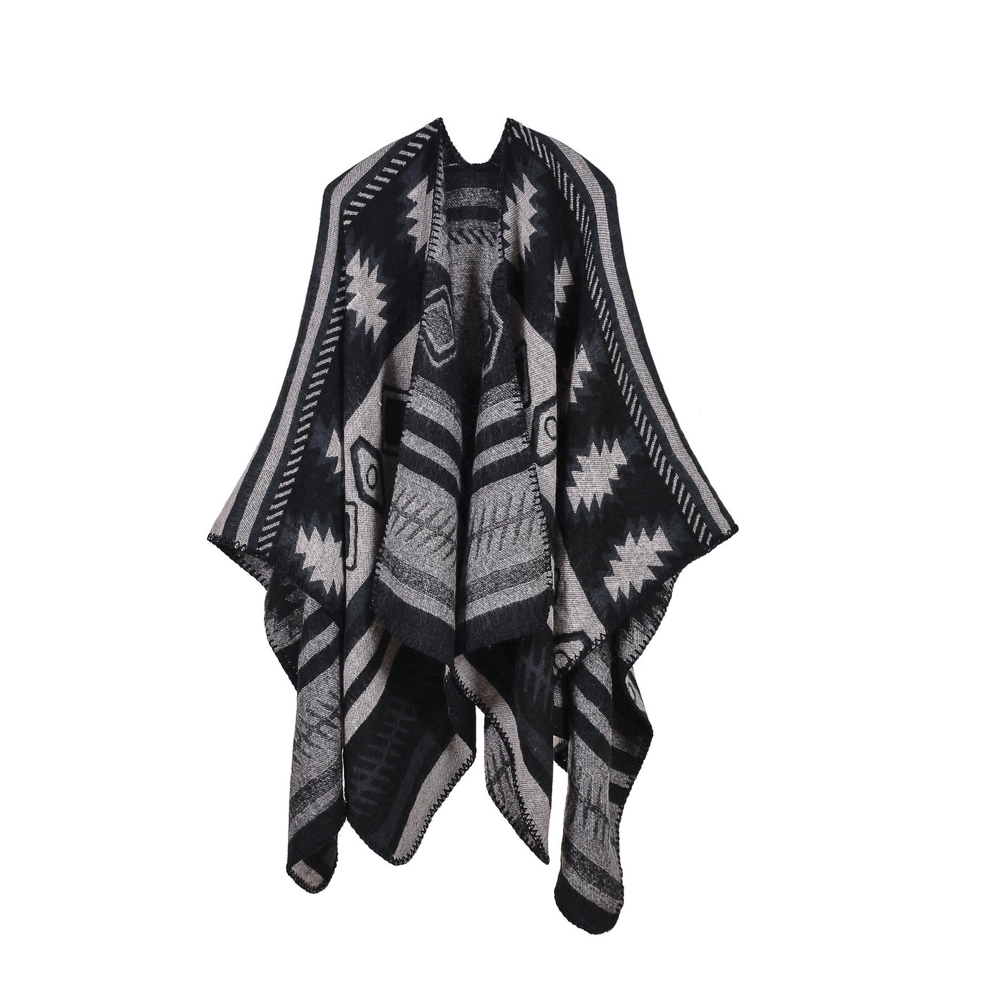 Geometric Puzzle Cloak Thicken And Lengthen Warm