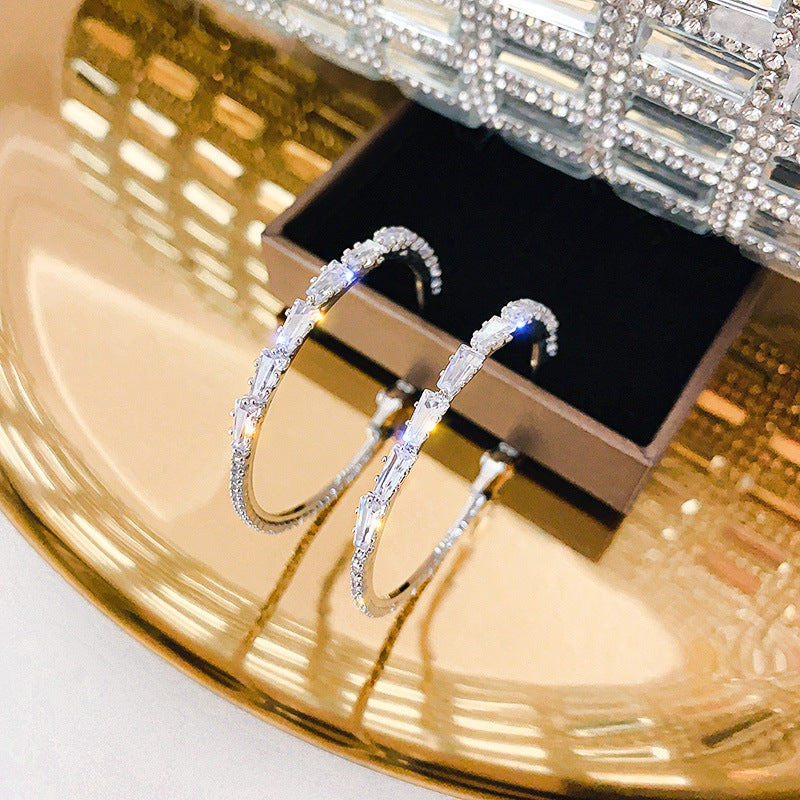 Silver Needle Zircon Circle Earring Temperament Diamond Earrings