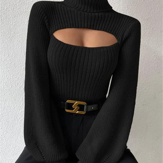 Sexy Loose High Collar Hollow All-match Sweater