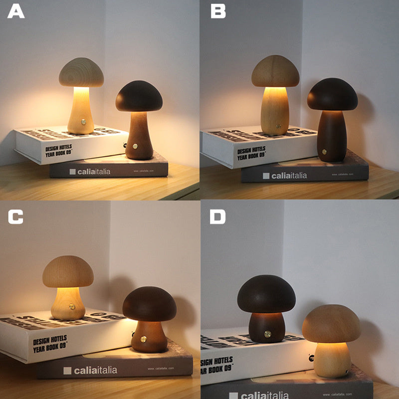 INS Wooden Cute Mushroom LED Night Light With Touch Switch  Bedside Table Lamp Home Decor